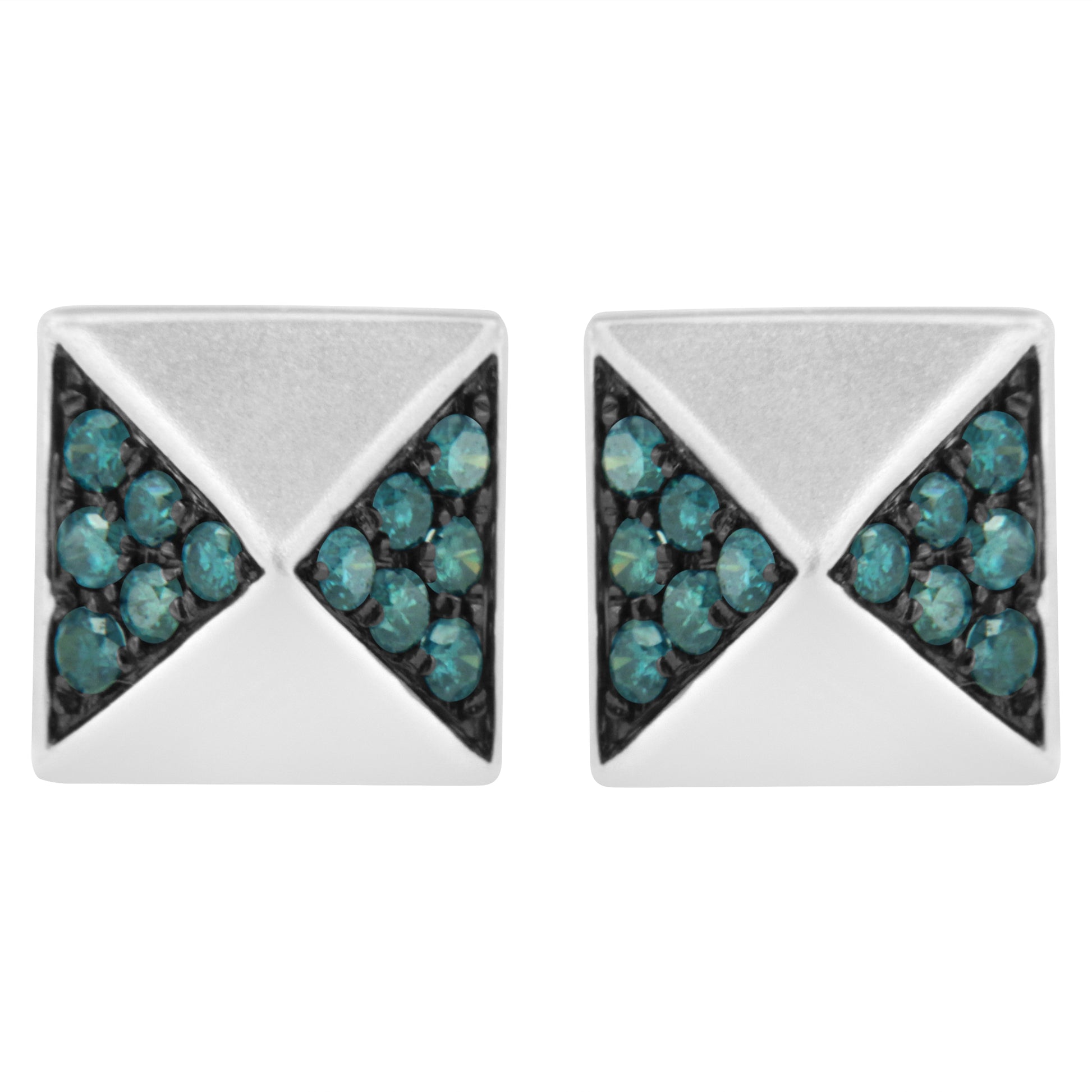 14K White Gold 1/4 Cttw Treated Blue Diamond Pyramid Stud Earring (Blue Color, SI1-SI2 Clarity) Bids.com