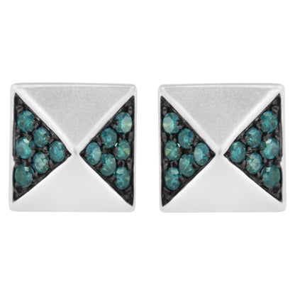 14K White Gold 1/4 Cttw Treated Blue Diamond Pyramid Stud Earring (Blue Color, SI1-SI2 Clarity) Bids.com