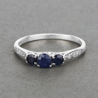 0.56 Carat Genuine Blue Sapphire and White Diamond 14K White Gold Ring Bids.com