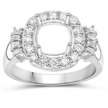 0.73 Carat Genuine White Diamond 14K White Gold Semi Mount Ring - holds 8x8mm Cushion Gemstone Bids.com