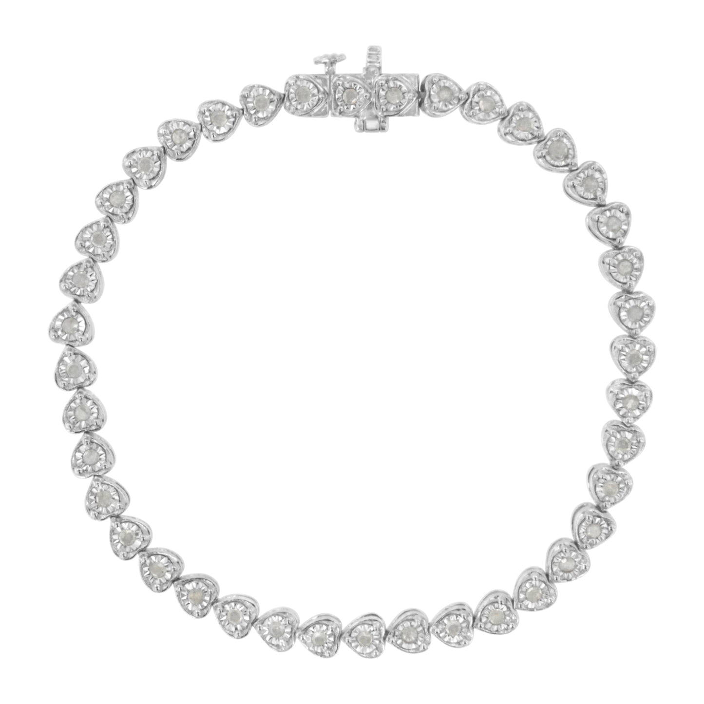 .925 Sterling Silver 1.0 Cttw Miracle Set Diamond Heart-Link 7" Tennis Bracelet (I-J Color, I2-I3 Clarity) Bids.com