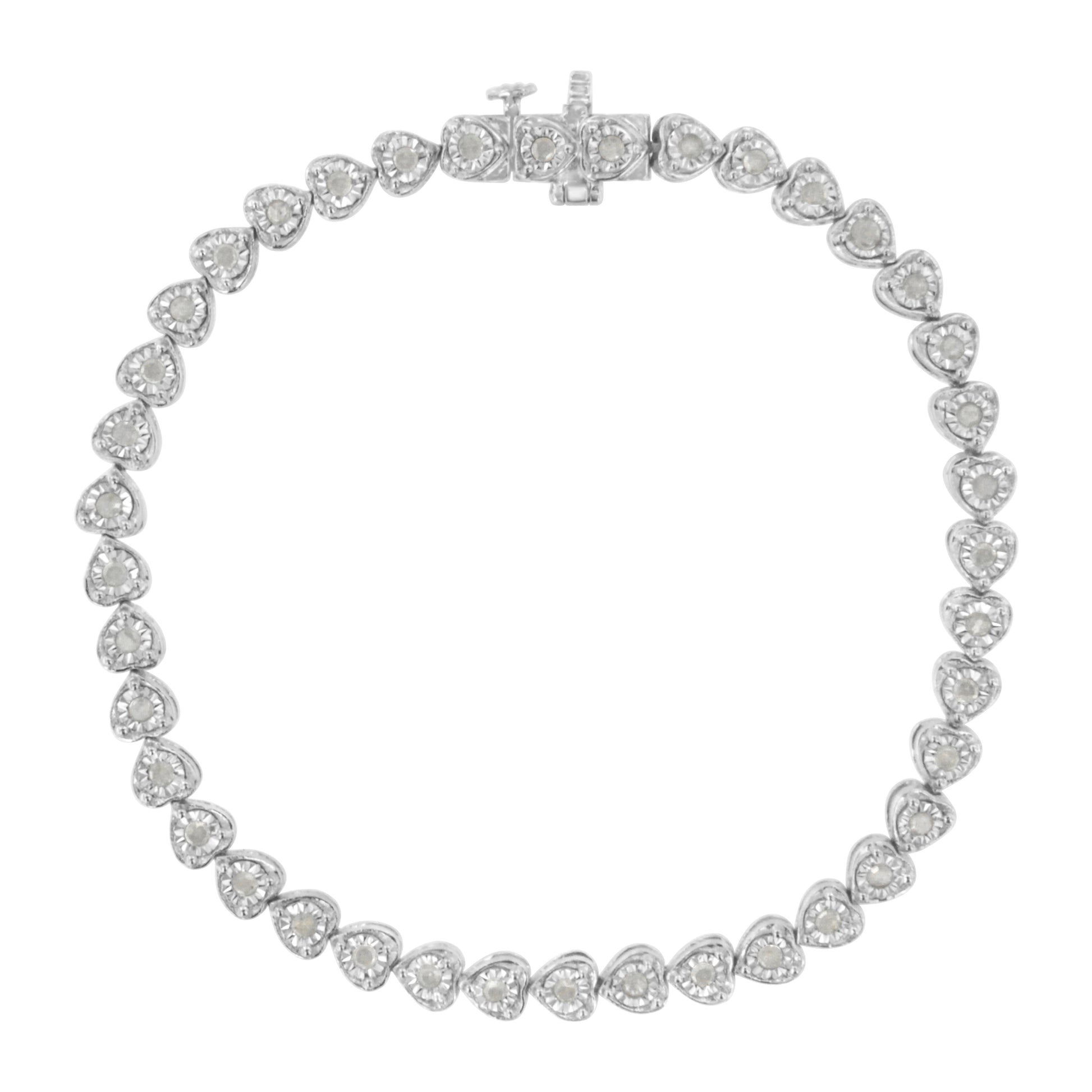 .925 Sterling Silver 1.0 Cttw Miracle Set Diamond Heart-Link 7" Tennis Bracelet (I-J Color, I2-I3 Clarity) Bids.com