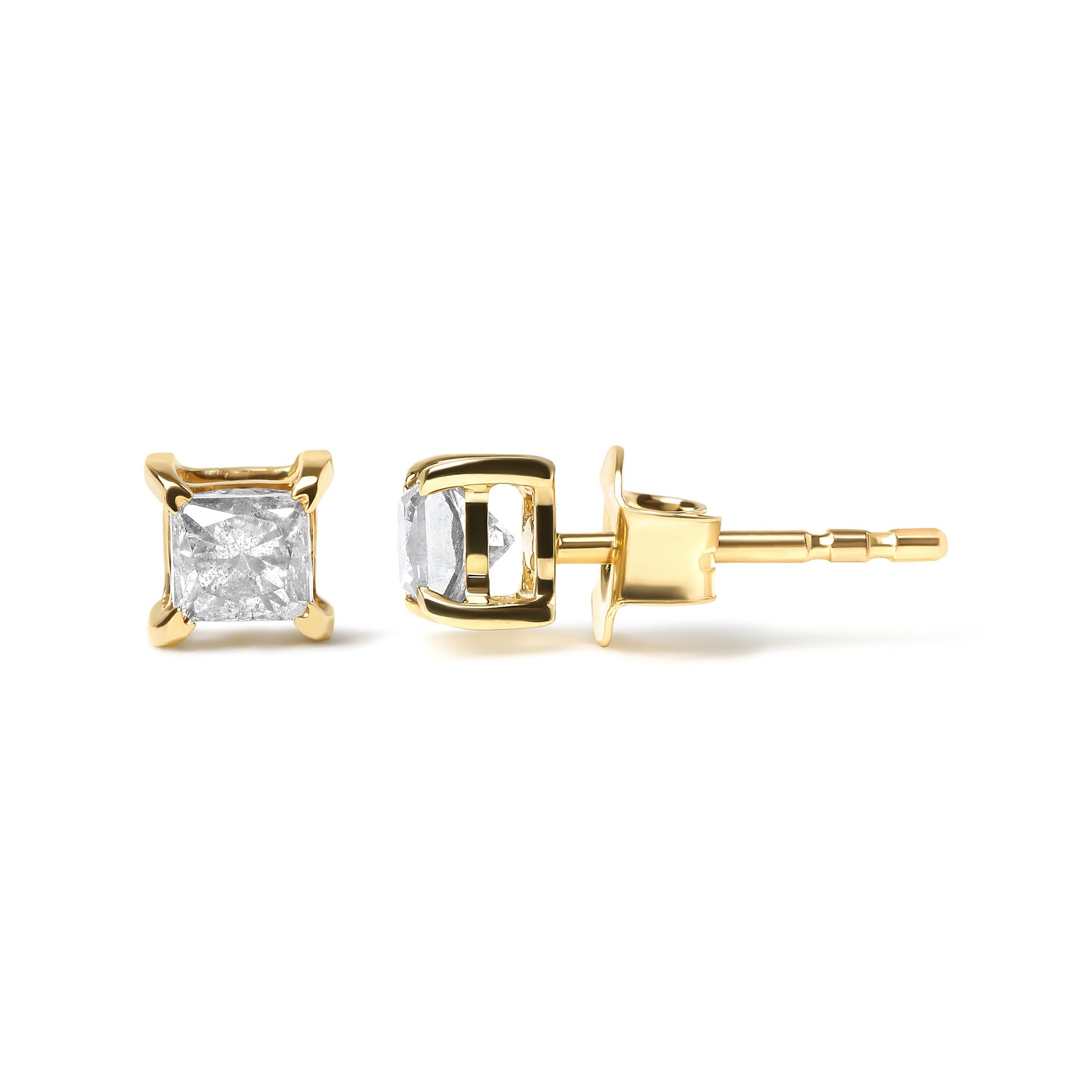 10K Yellow Gold 5/8 Cttw Princess Cut Diamond 4-Prong Solitaire Stud Earrings (J-K Color, I2-I3 Clarity) Bids.com