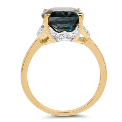 14K Yellow Gold Plated 6.09 Carat Genuine London Blue Topaz & White Diamond .925 Sterling Silver Ring Bids.com