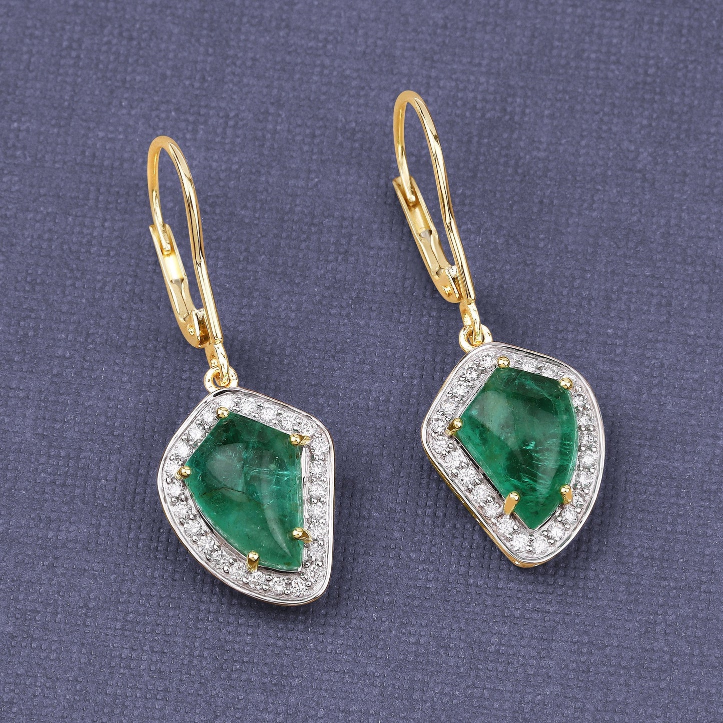 6.40 Carat Genuine Colombian Emerald and White Diamond 14K Yellow Gold Earrings Bids.com