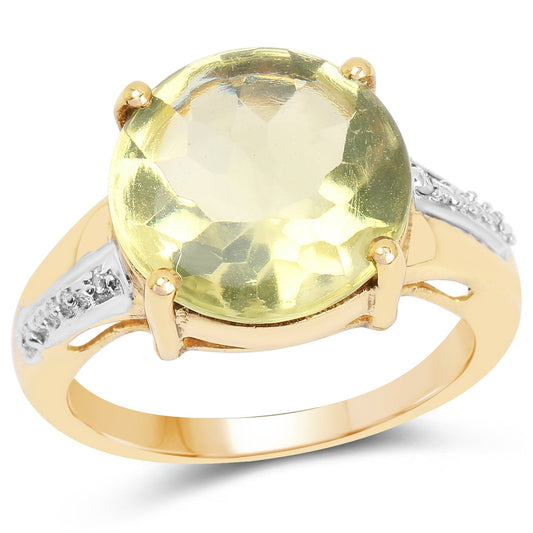 14K Yellow Gold Plated 9.26 Carat Genuine Lemon Topaz Buff Top and White Diamond Brass Ring Bids.com