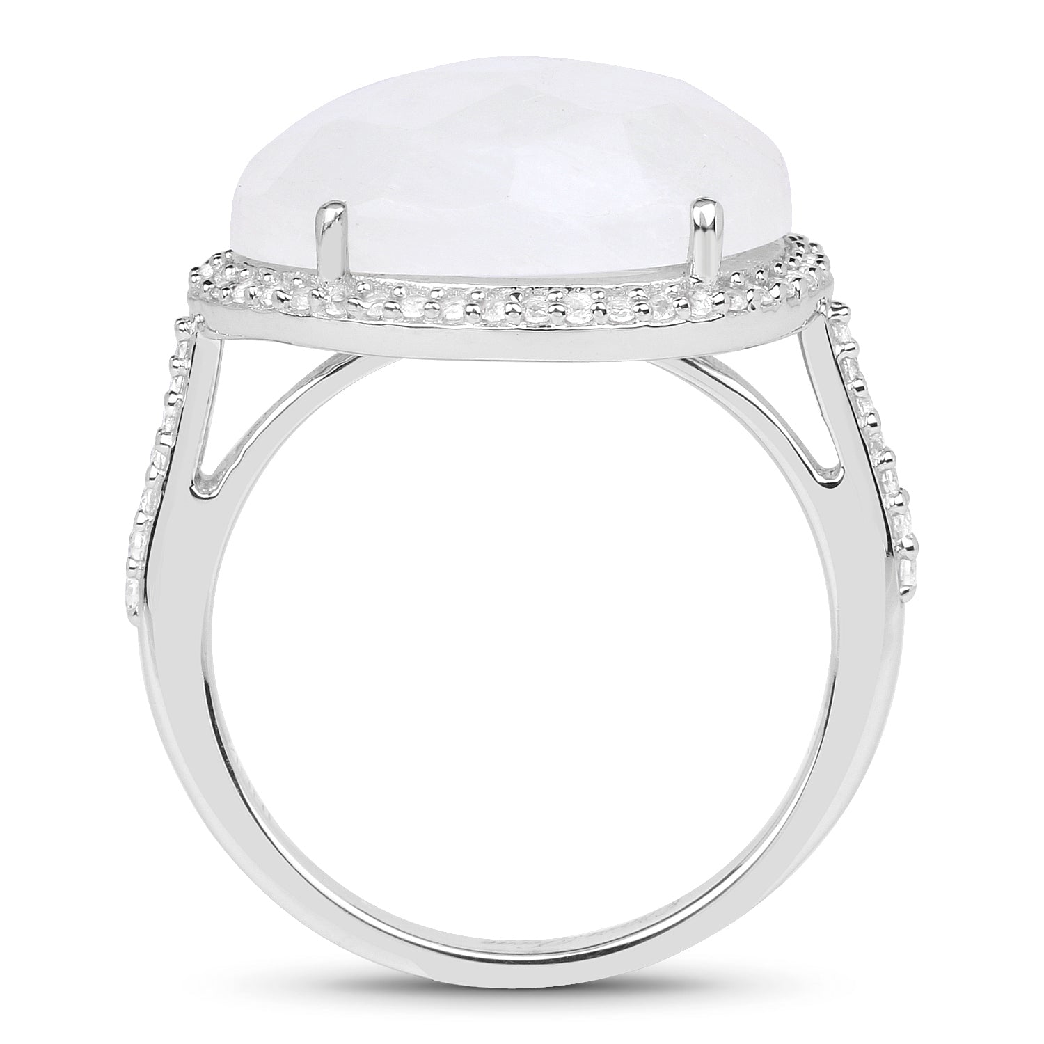 7.33 Carat Genuine White Rainbow Moonstone And White Topaz .925 Sterling Silver Ring Bids.com