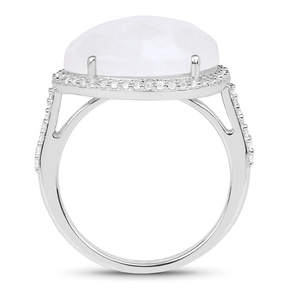 7.33 Carat Genuine White Rainbow Moonstone And White Topaz .925 Sterling Silver Ring Bids.com
