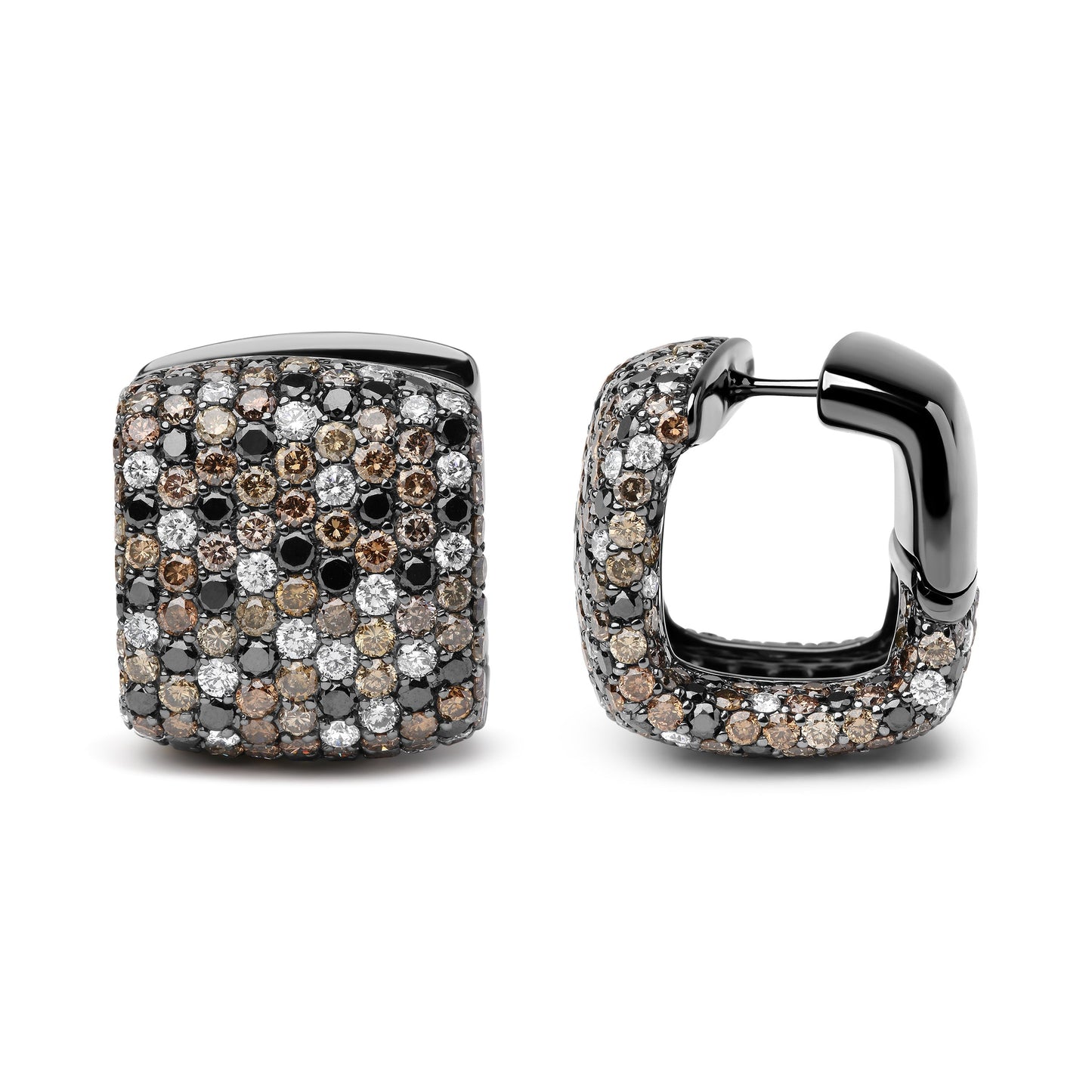 Black Rhodium Plated 18K White Gold 12 5/8 Cttw Multi Color Diamond Square Domed Huggie Hoop Earrings  (Brown, Black, G-H Color, SI1-SI2 Clarity) Bids.com