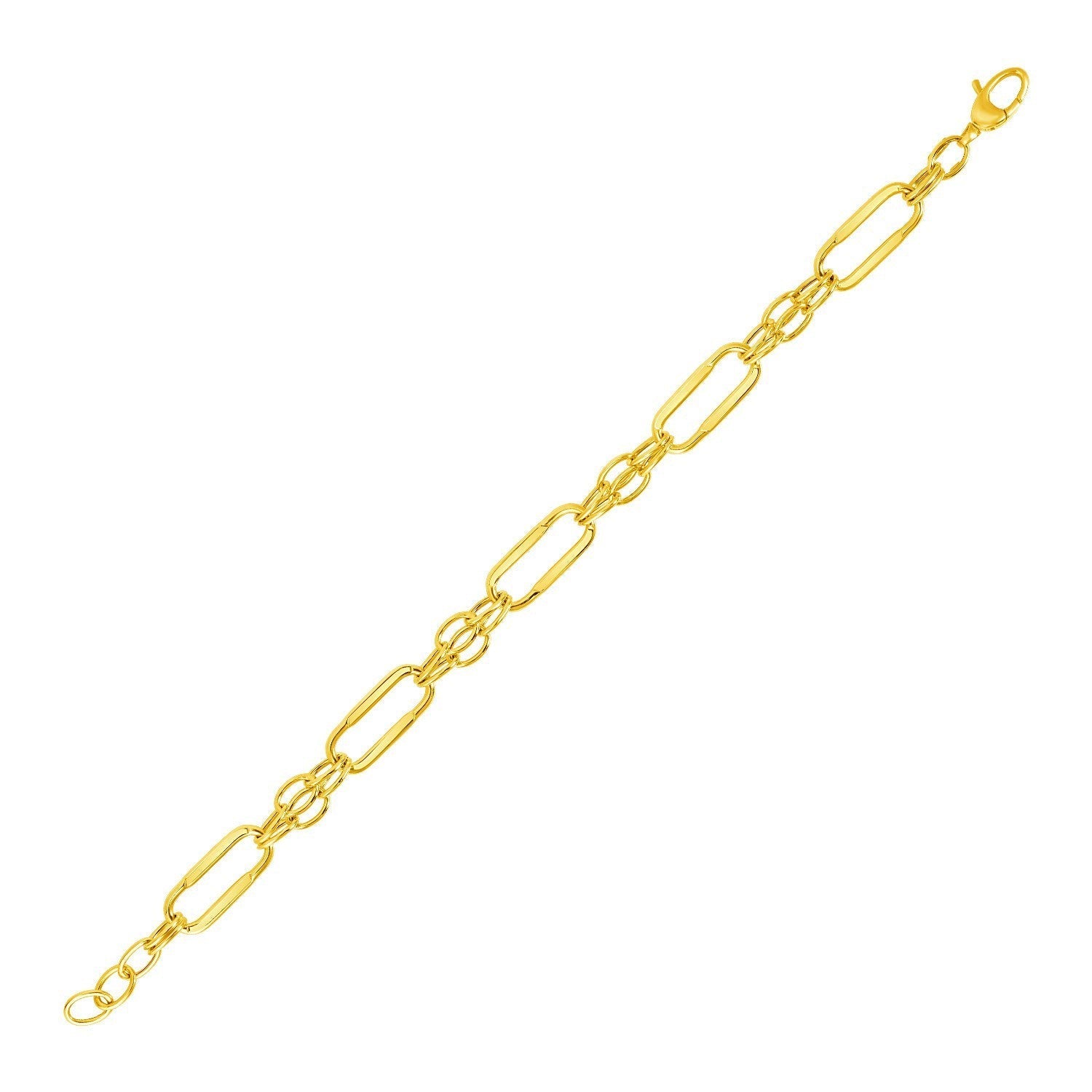 14k Yellow Gold Bracelet with Polished Rectangular Oval Links Bids.com