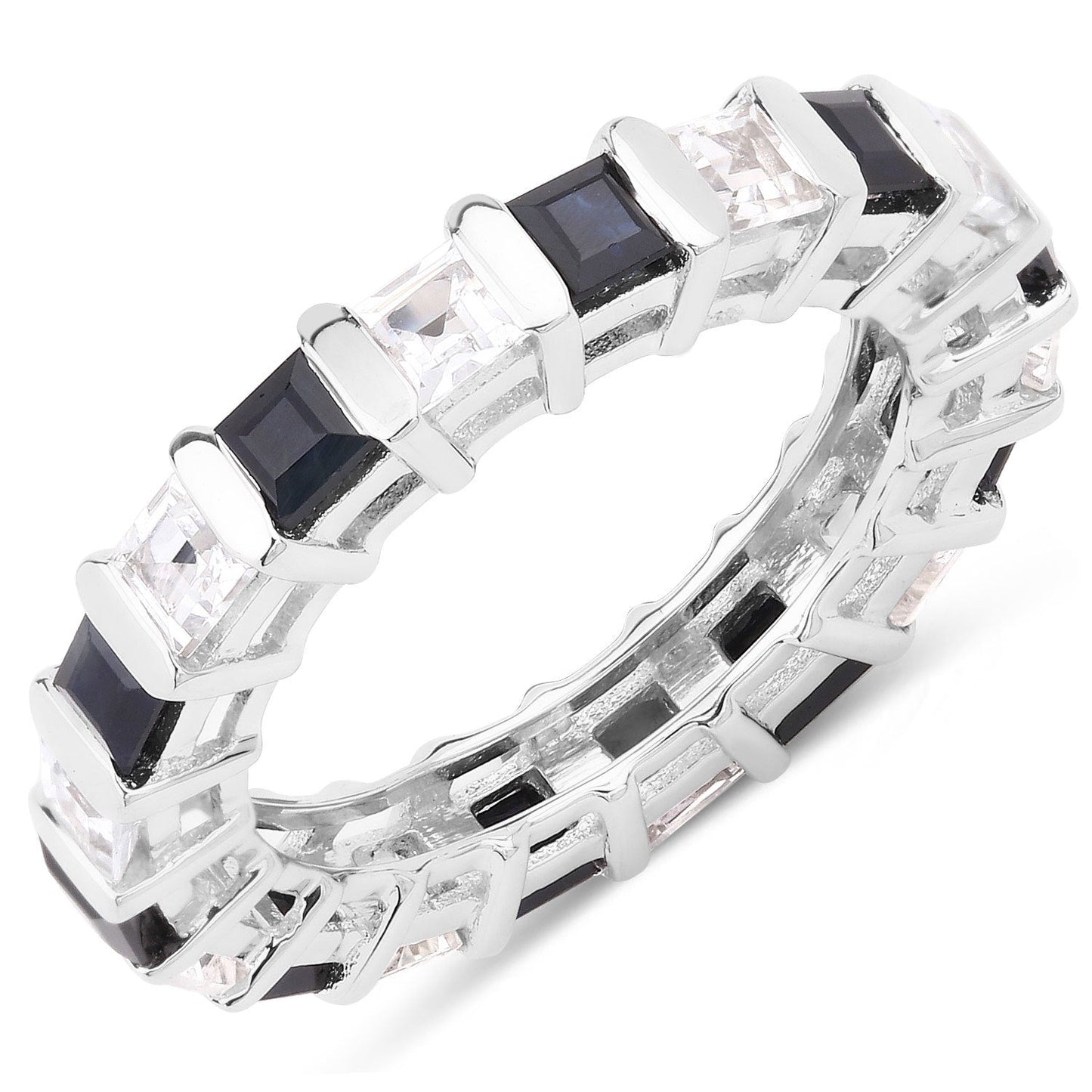 3.60 Carat Genuine Blue Sapphire and White Topaz .925 Sterling Silver Ring Bids.com