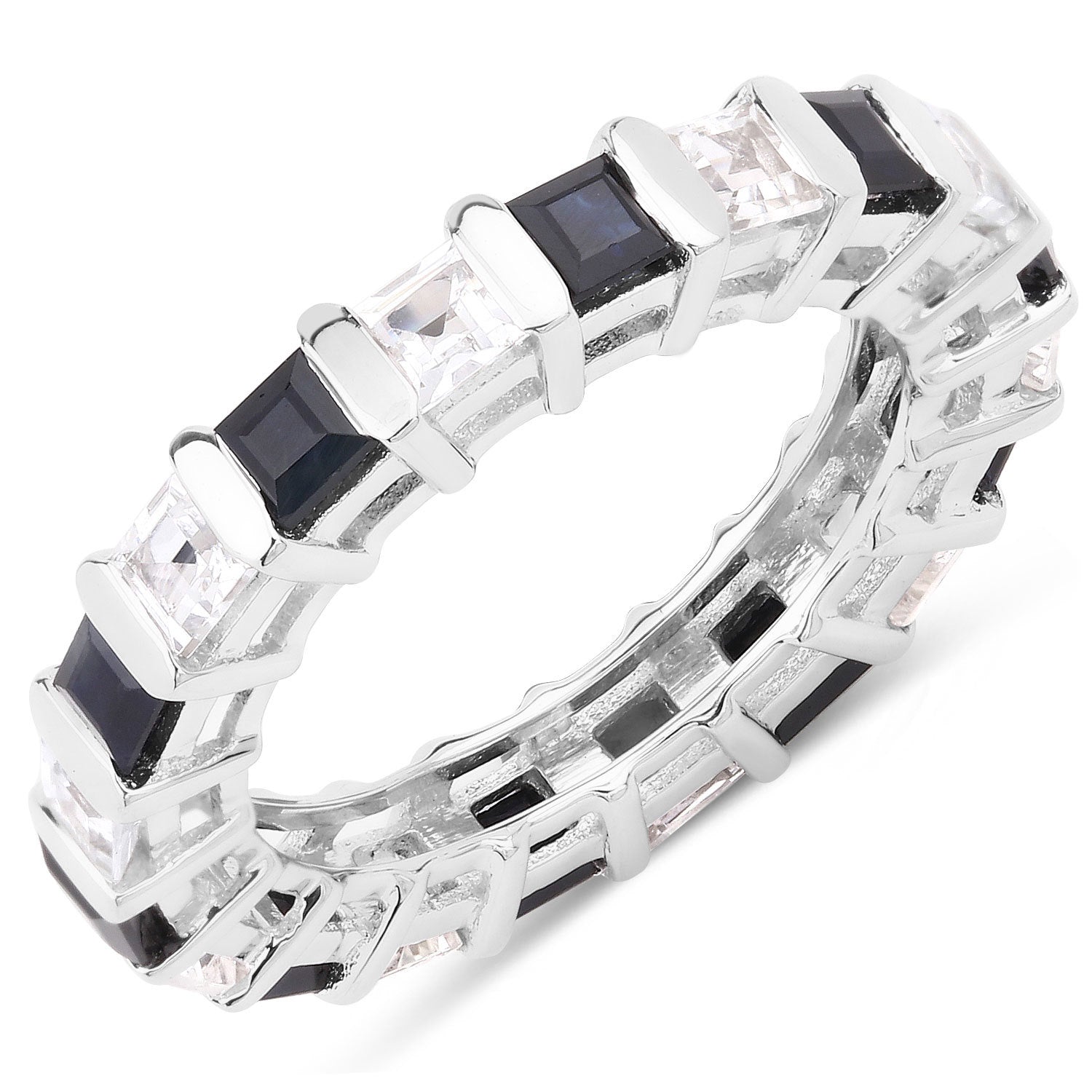 3.60 Carat Genuine Blue Sapphire and White Topaz .925 Sterling Silver Ring Bids.com