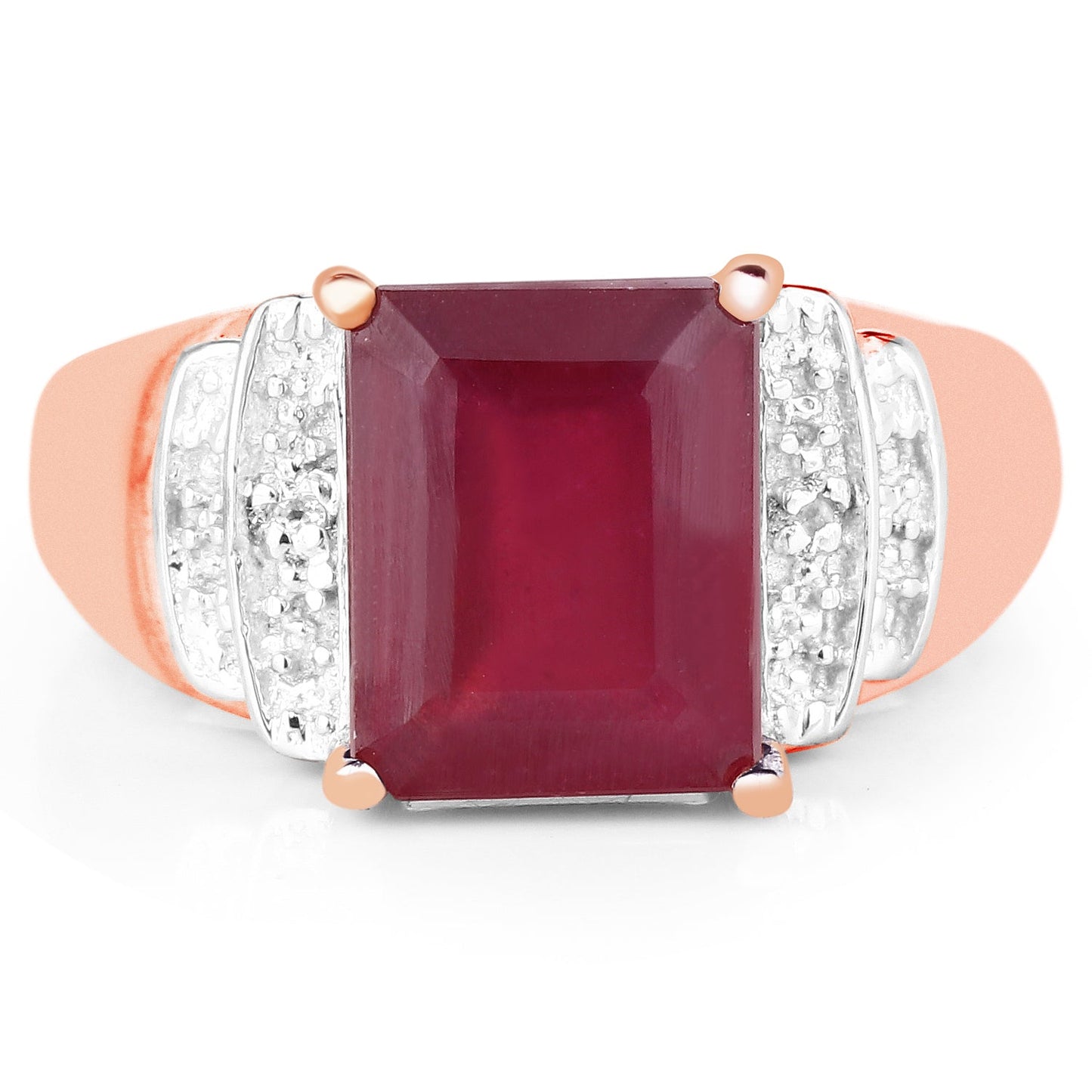 14K Rose Gold Plated 4.26 Carat Genuine Glass Filled Ruby and White Topaz .925 Sterling Silver Ring Bids.com