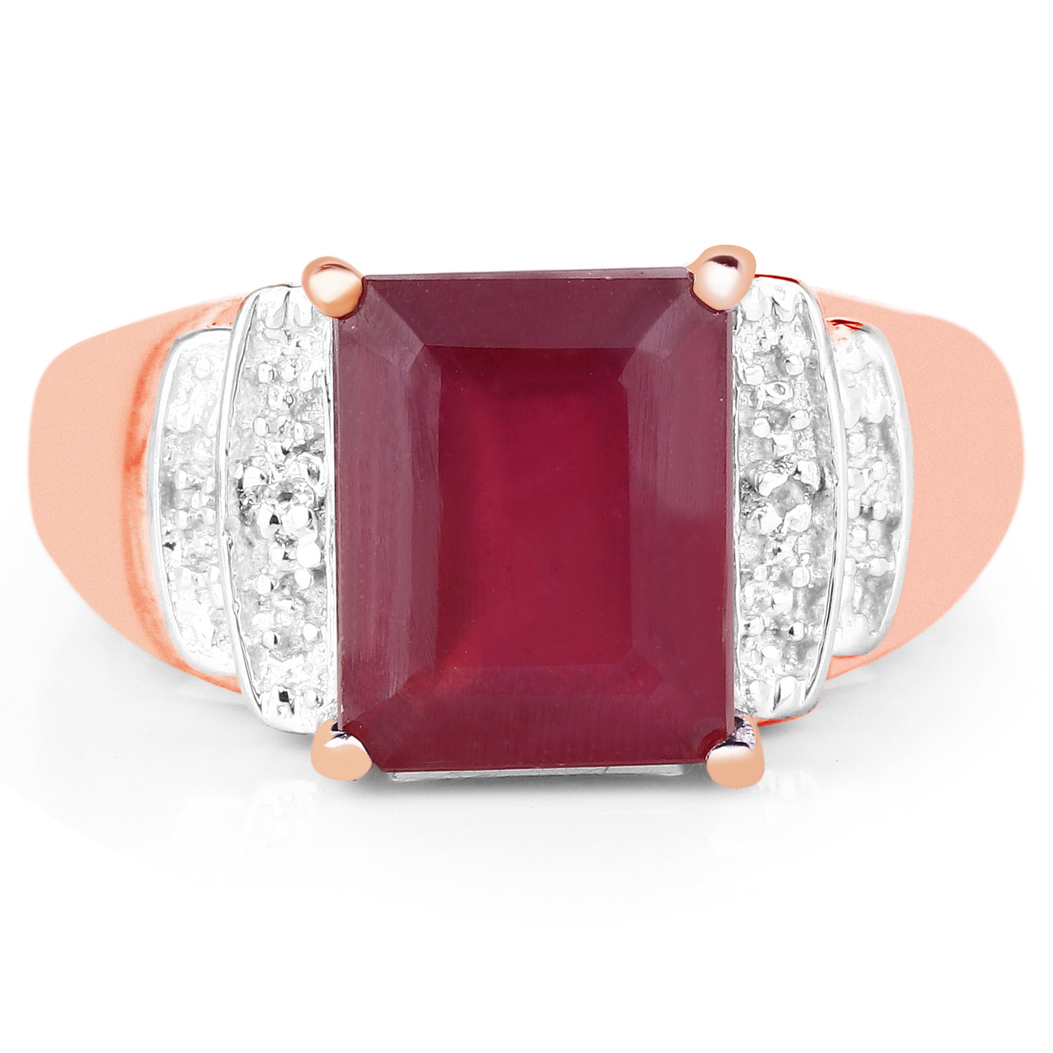 14K Rose Gold Plated 4.26 Carat Genuine Glass Filled Ruby and White Topaz .925 Sterling Silver Ring Bids.com