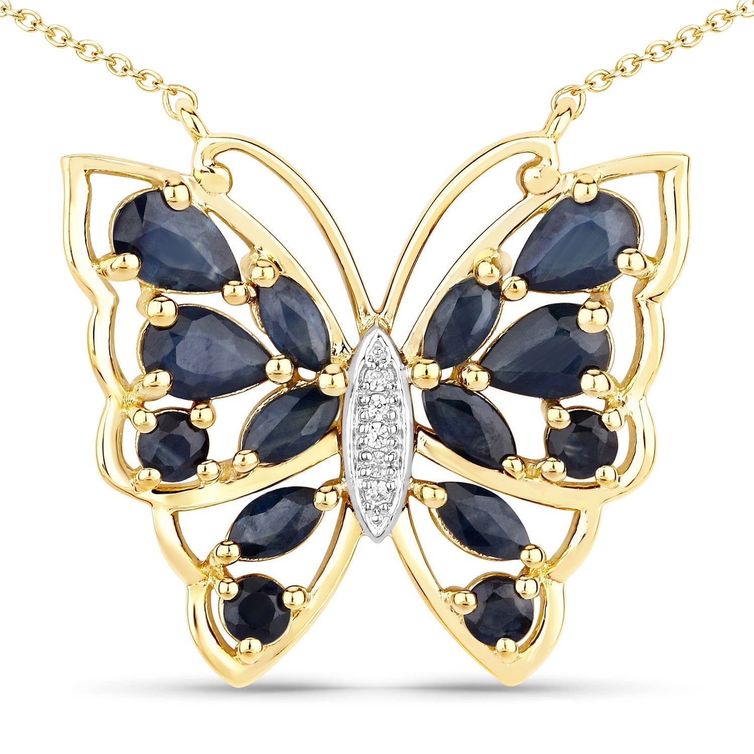 2.94 Carat Genuine Blue Sapphire and White Zircon .925 Sterling Silver Necklace Bids.com