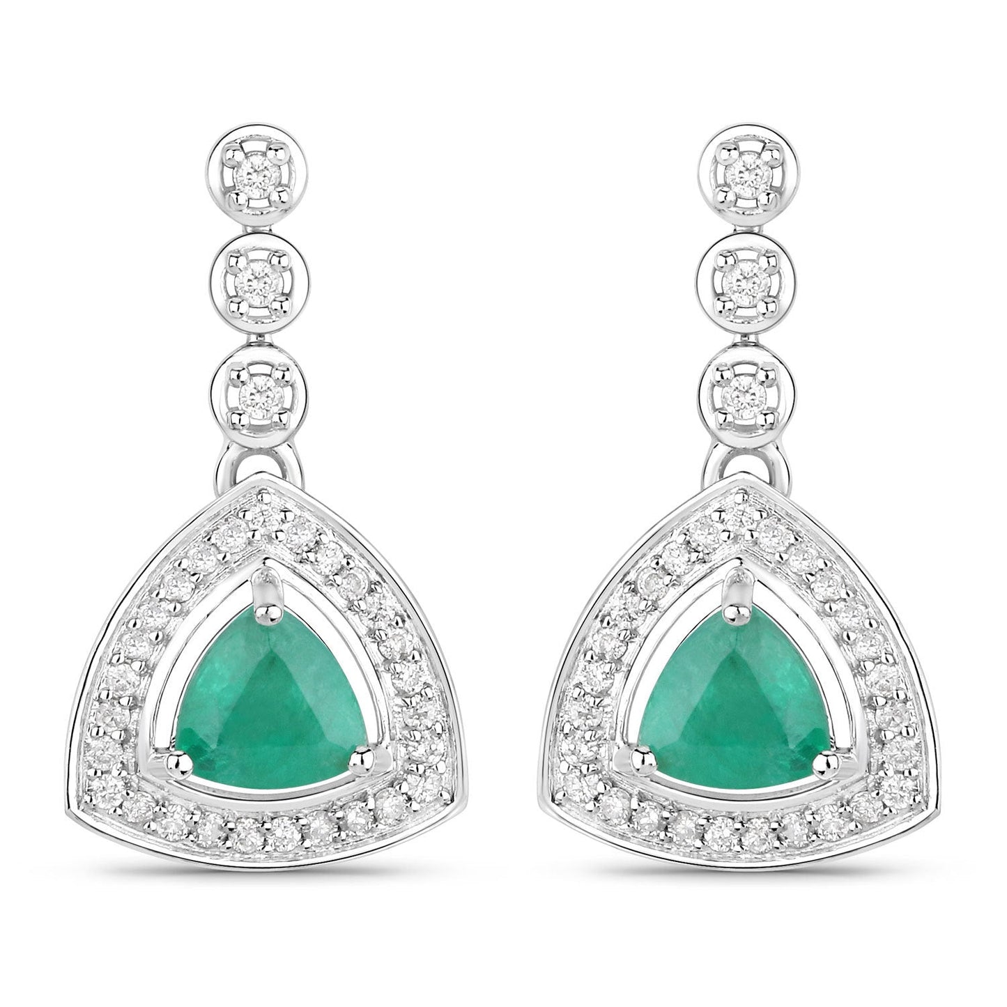 1.39 Carat Genuine Zambian Emerald and White Diamond 14K White Gold Earrings Bids.com