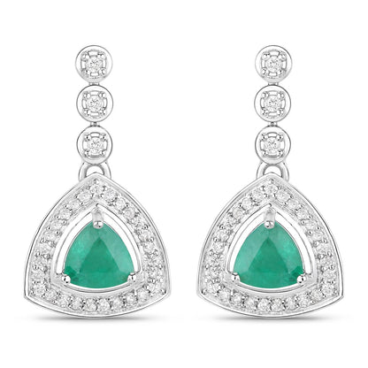 1.39 Carat Genuine Zambian Emerald and White Diamond 14K White Gold Earrings Bids.com