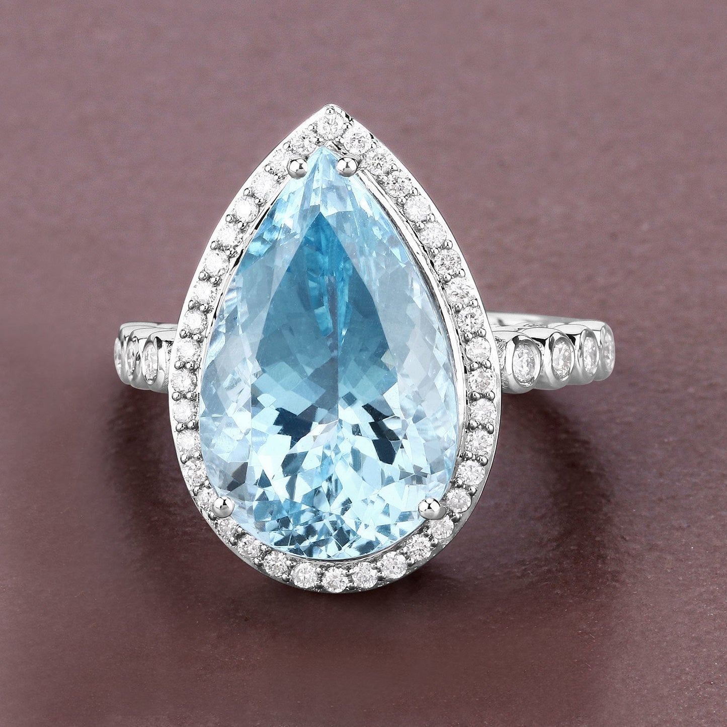 13.42 Carat Genuine Aquamarine and White Diamond 14K White Gold Ring Bids.com