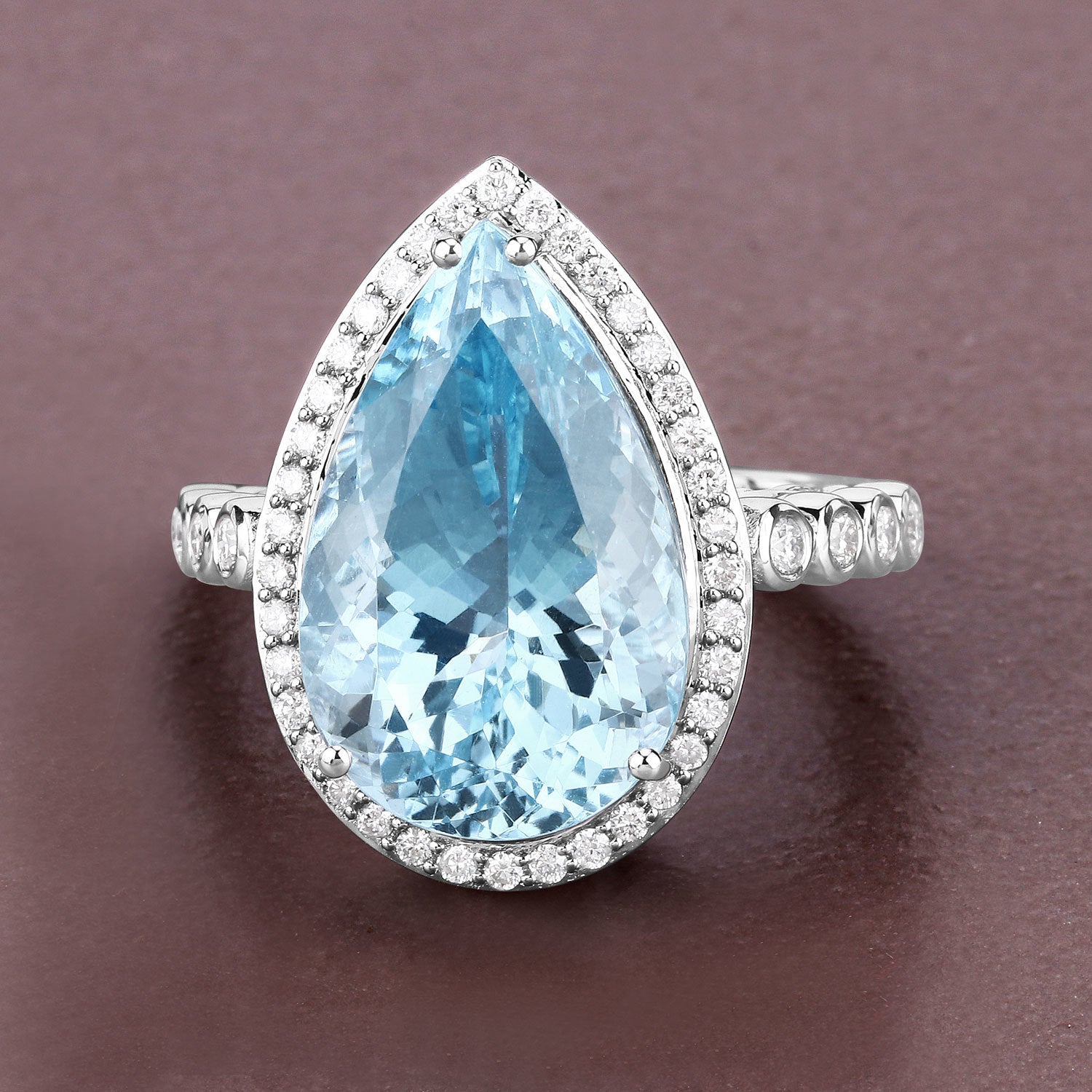 13.42 Carat Genuine Aquamarine and White Diamond 14K White Gold Ring Bids.com