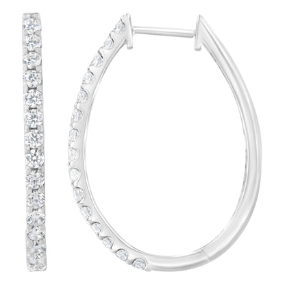 14K White Gold 2.0 Cttw Round Brilliant Cut Diamond Oblong Hinged Leverback Hoop Earrings (I-J Color, I1-I2 Clarity) Bids.com