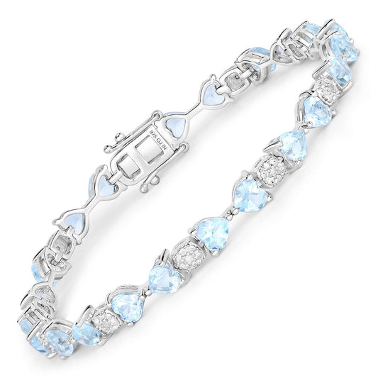 11.10 Carat Genuine Blue Topaz and White Diamond .925 Sterling Silver Bracelet Bids.com
