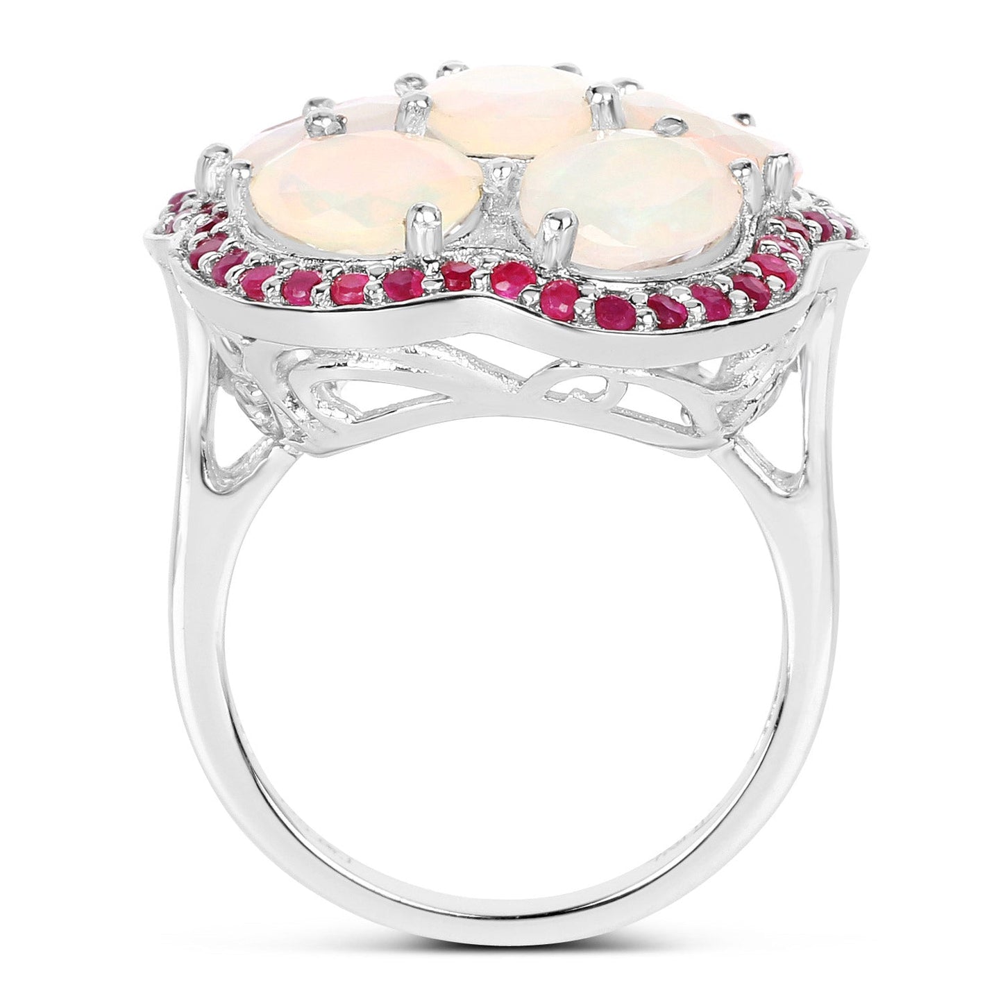 4.66 Carat Genuine Ethiopian Opal and Ruby .925 Sterling Silver Ring Bids.com