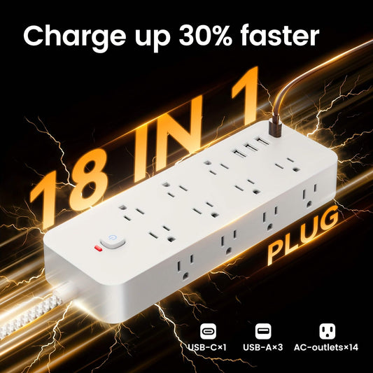 18-Outlet Power Strip with USB & Type-C – Surge Protection DailySale