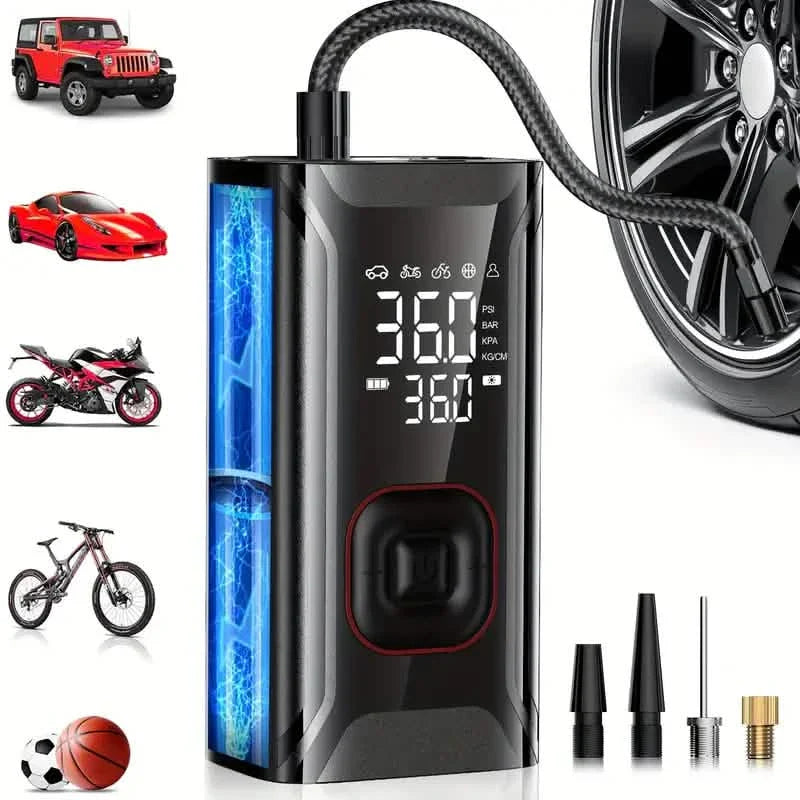 Tire Inflator Portable Air Compressor – Cordless 150PSI Pump with 10000mAh Battery for Car, Bike, Motorcycle, and Ball DailySale