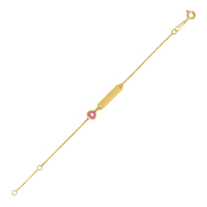 14k Yellow Gold 5 1/2 inch Childrens ID Bracelet with Enameled Heart Bids.com