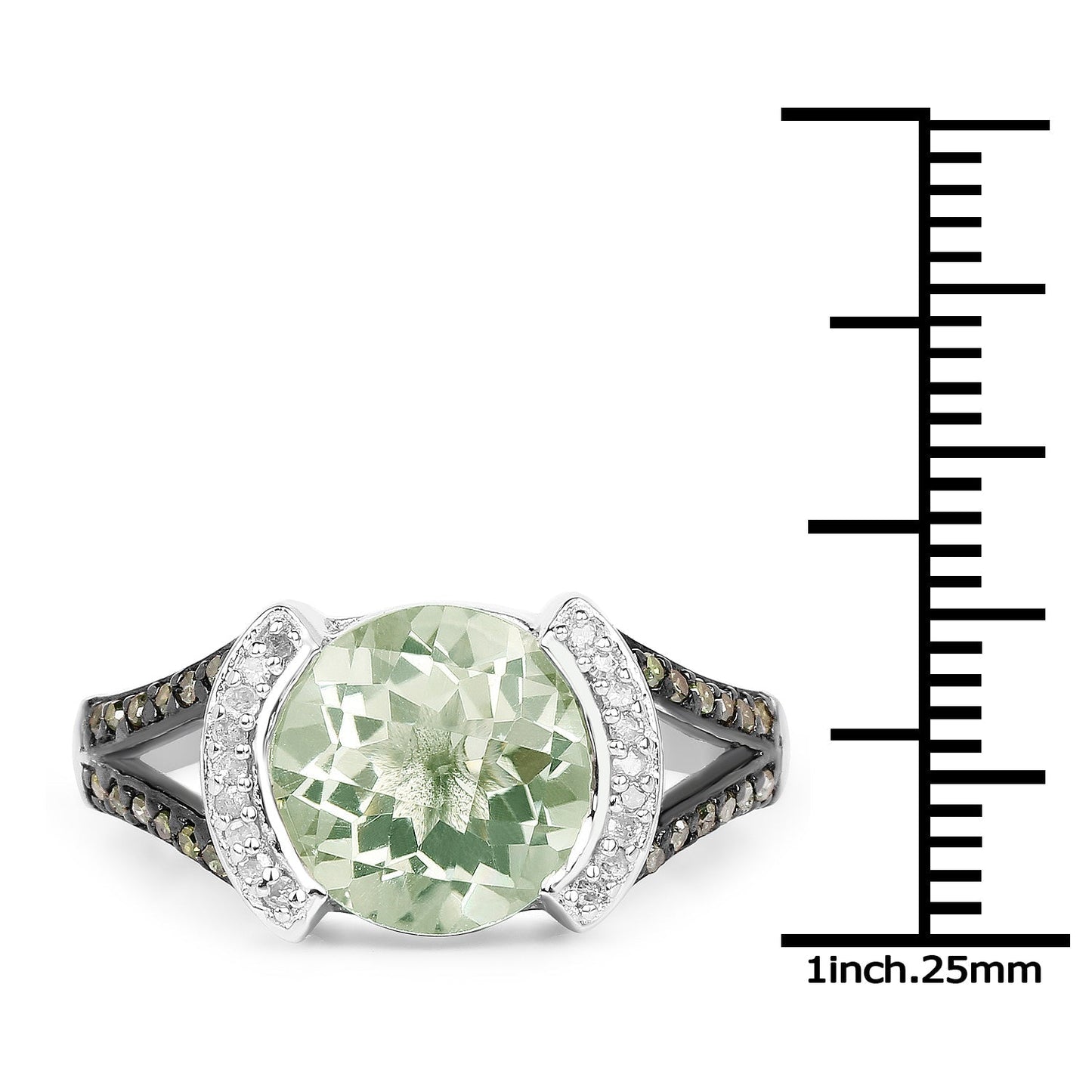 3.59 Carat Genuine Green Amethyst, Green Diamond & White Diamond .925 Sterling Silver Ring Bids.com