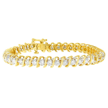 18K Yellow Gold 4.0 Cttw Round-Cut Diamond S-Link 7" Inch Tennis Bracelet (I-J Color, SI1-SI2 Clarity) Bids.com