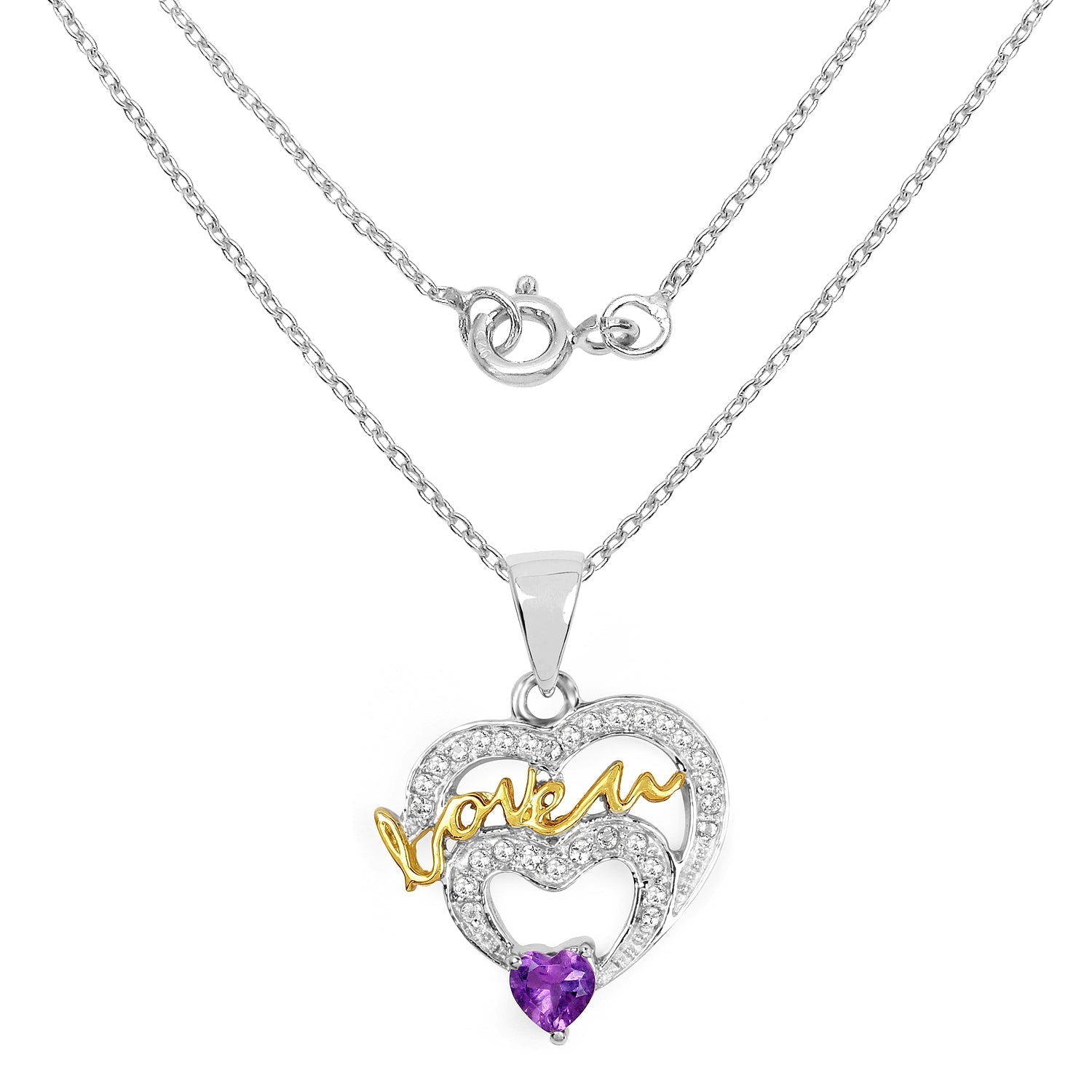 Two Tone Plated 0.44 Carat Genuine Amethyst and White Topaz .925 Sterling Silver Pendant Bids.com