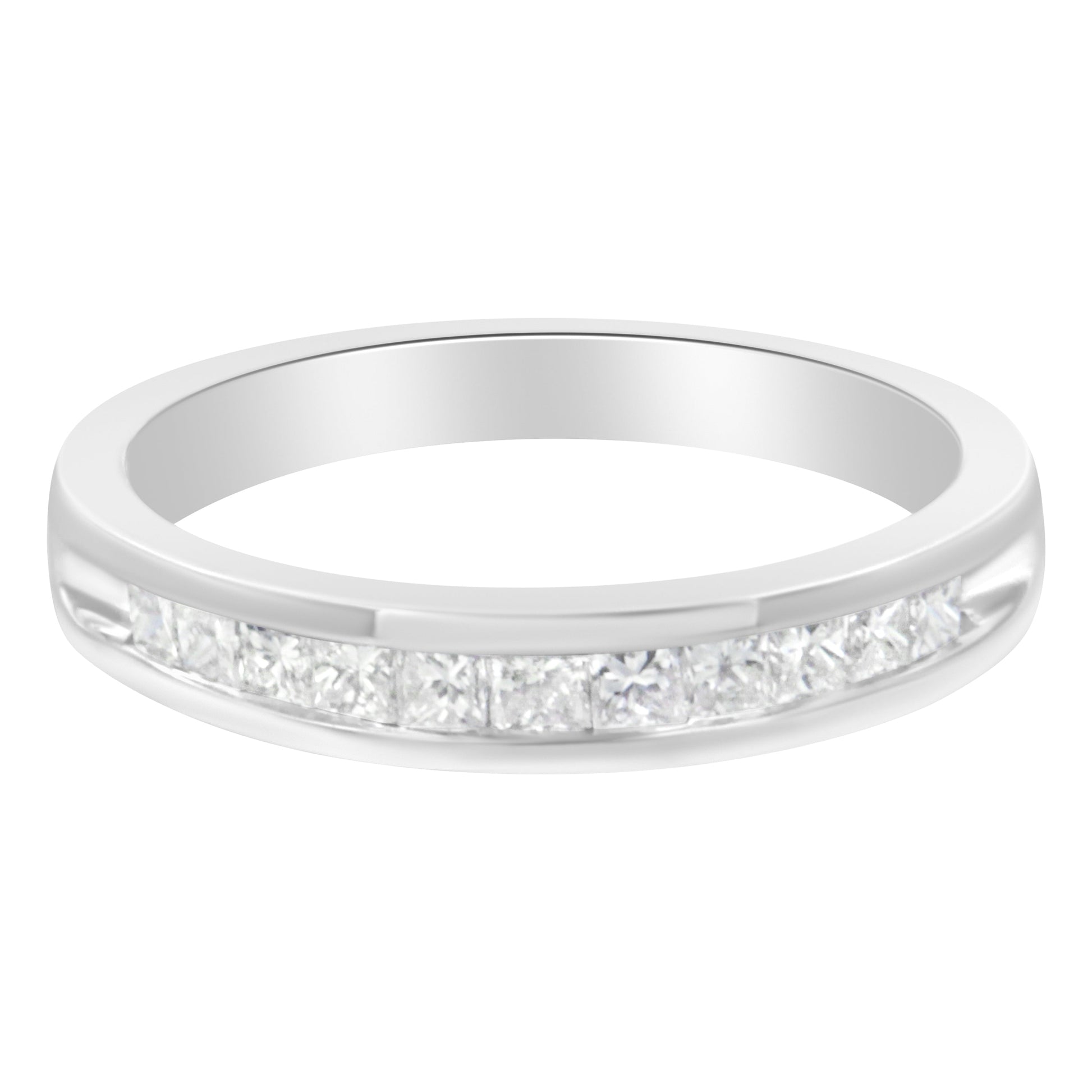 .925 Sterling Silver 1/2 Cttw Princess-Cut Diamond Channel-Set Half-Eternity Wedding or Anniversary Band Ring (H-I Color, I2 Clarity) - Size 6 Bids.com