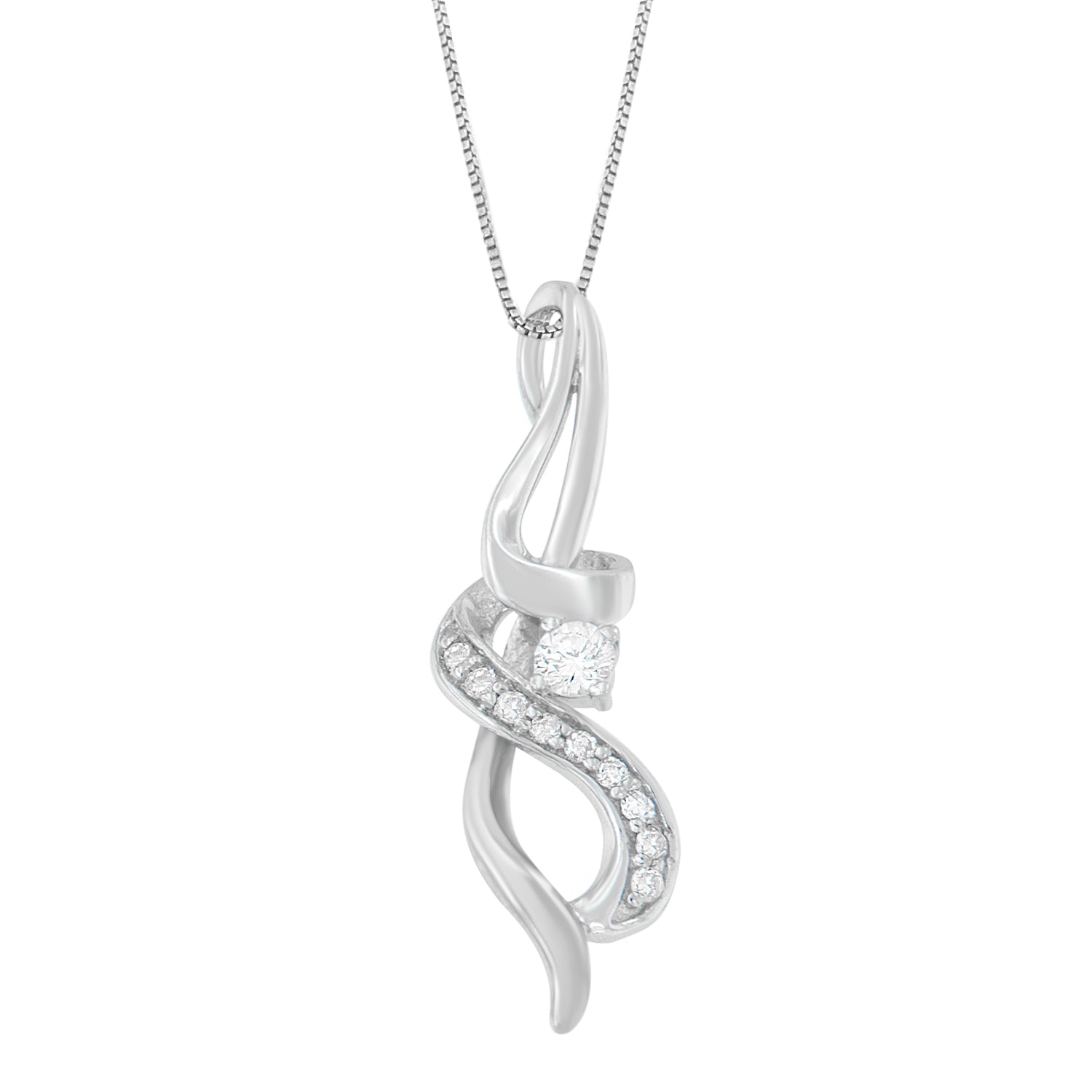 Espira 10K White Gold 1/5 cttw Round Cut Diamond Swirl Pendant Necklace (J-K, I1-I2) Bids.com