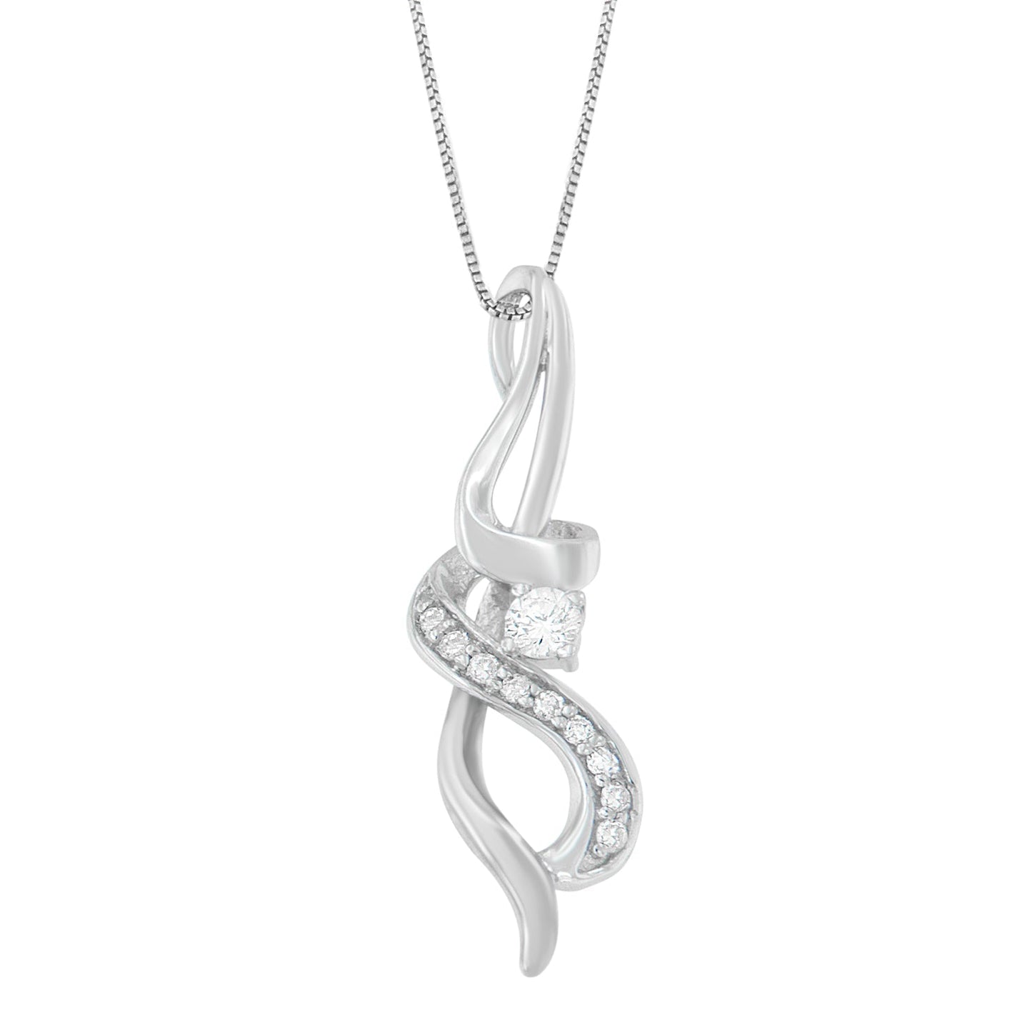 Espira 10K White Gold 1/5 cttw Round Cut Diamond Swirl Pendant Necklace (J-K, I1-I2) Bids.com