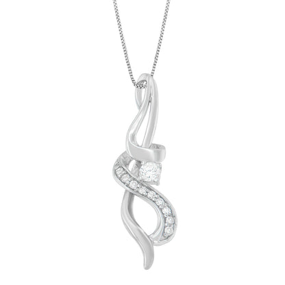 Espira 10K White Gold 1/5 cttw Round Cut Diamond Swirl Pendant Necklace (J-K, I1-I2) Bids.com