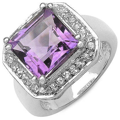 4.91 Carat Genuine Amethyst & White Topaz .925 Sterling Silver Ring Bids.com