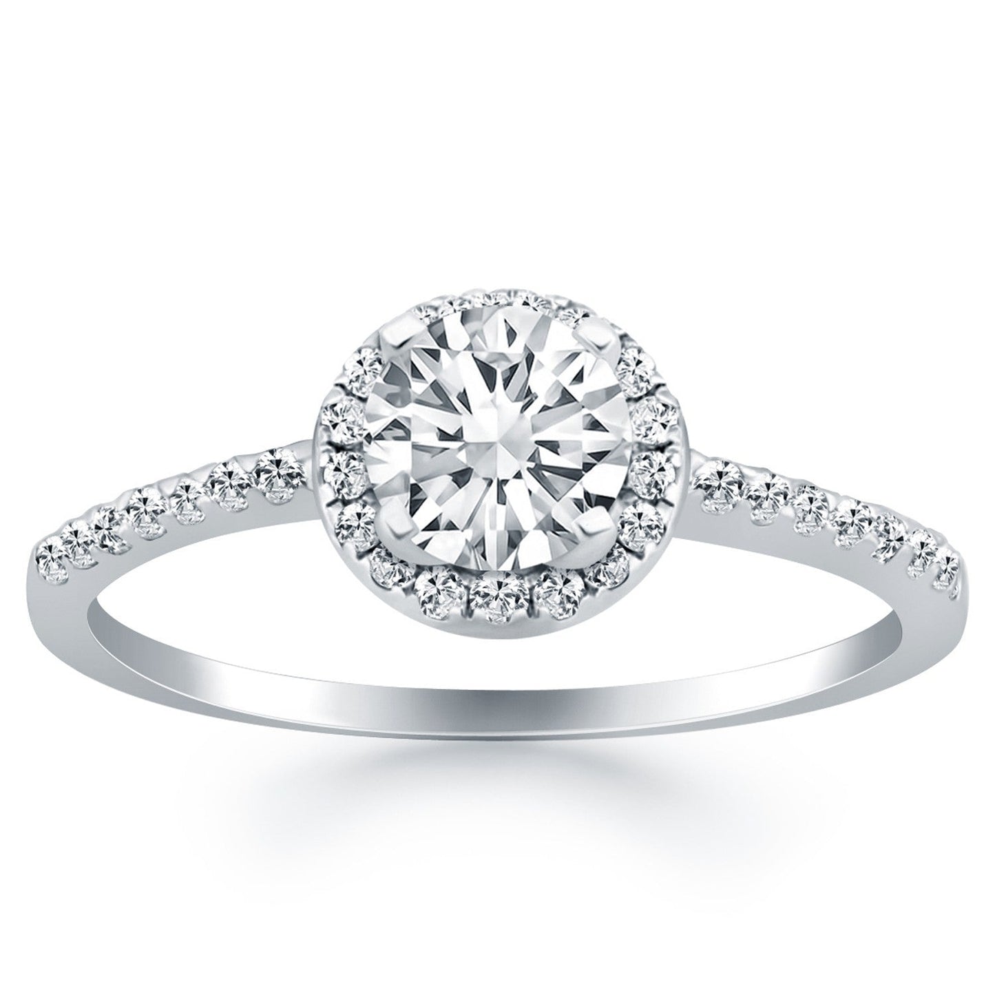 14k White Gold Diamond Halo Collar Engagement Ring Bids.com