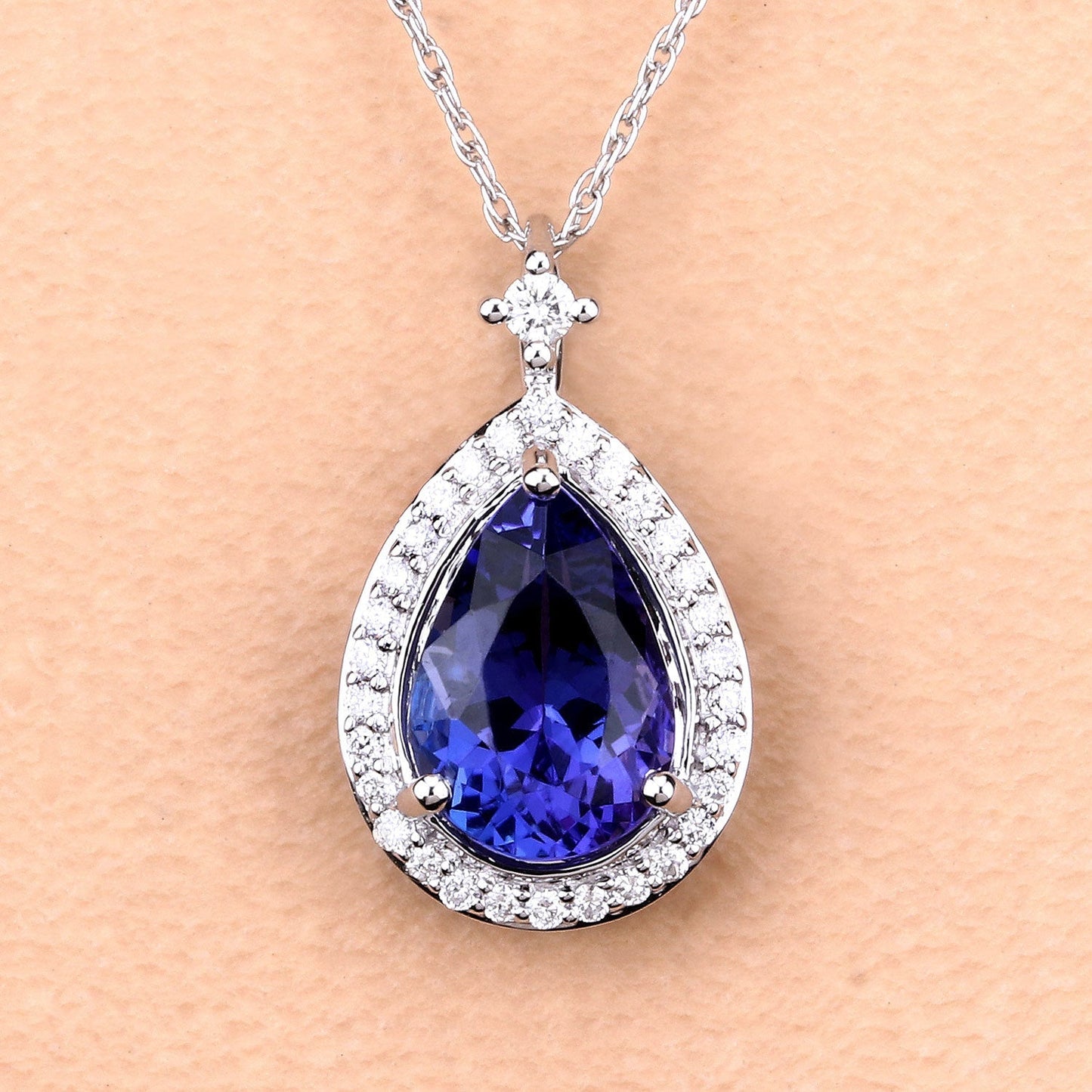 2.20 Carat Genuine Tanzanite and White Diamond 14K White Gold Pendant Bids.com