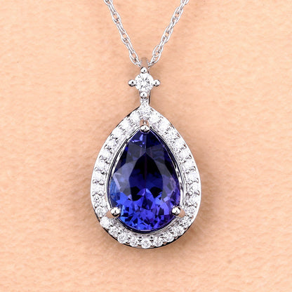 2.20 Carat Genuine Tanzanite and White Diamond 14K White Gold Pendant Bids.com