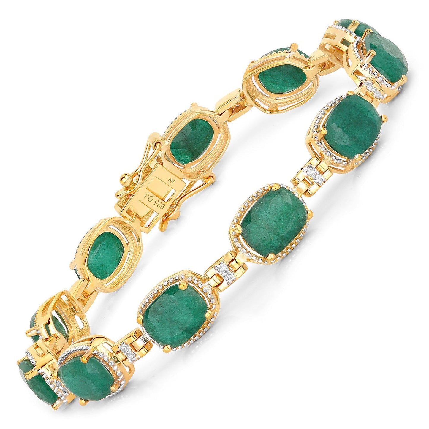 15.06 Carat Dyed Emerald and White Diamond .925 Sterling Silver Bracelet Bids.com