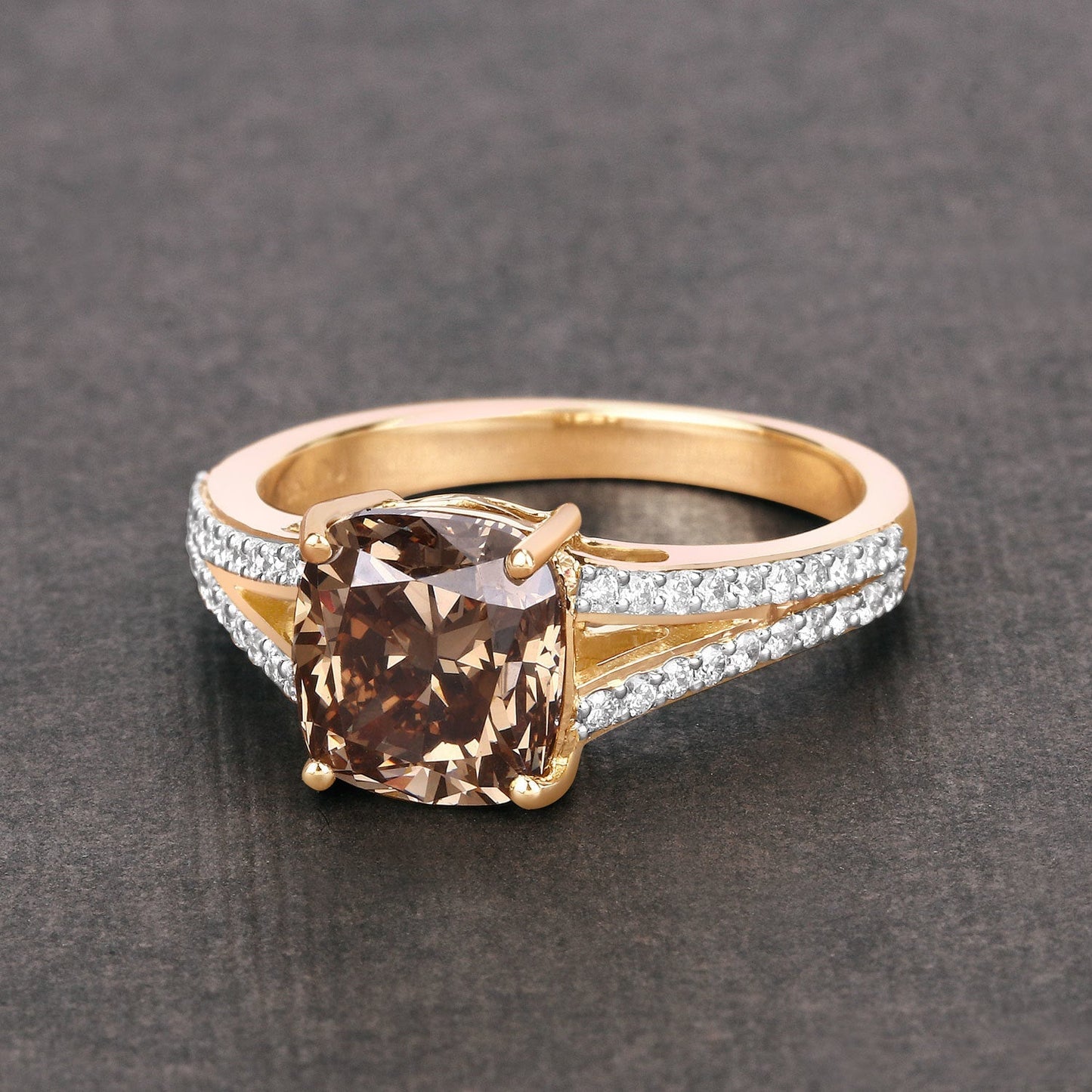 IGI Certified 3.03 Carat Genuine Brown Diamond Center and 0.32cttw White Diamond 18K Yellow Gold Ring (3.35cttw) Bids.com