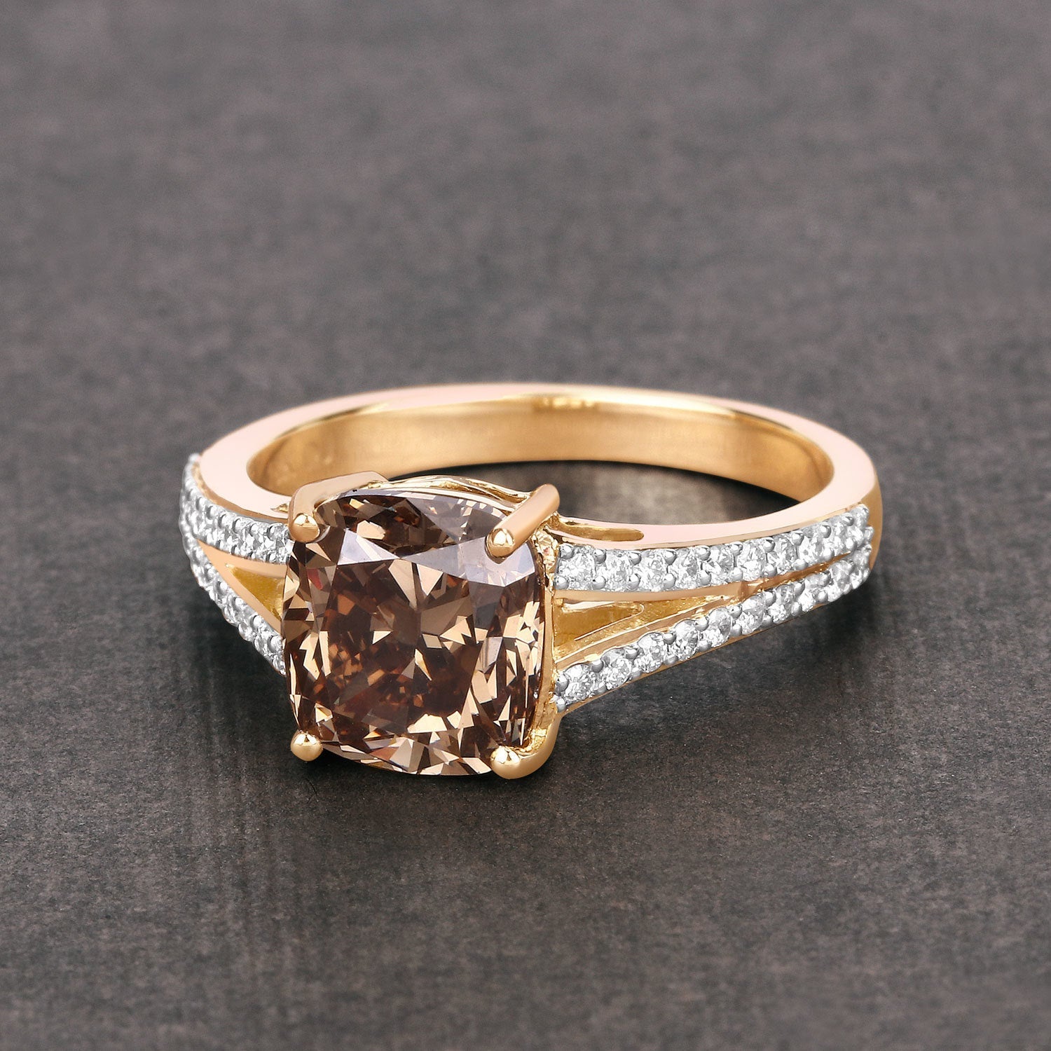 IGI Certified 3.03 Carat Genuine Brown Diamond Center and 0.32cttw White Diamond 18K Yellow Gold Ring (3.35cttw) Bids.com