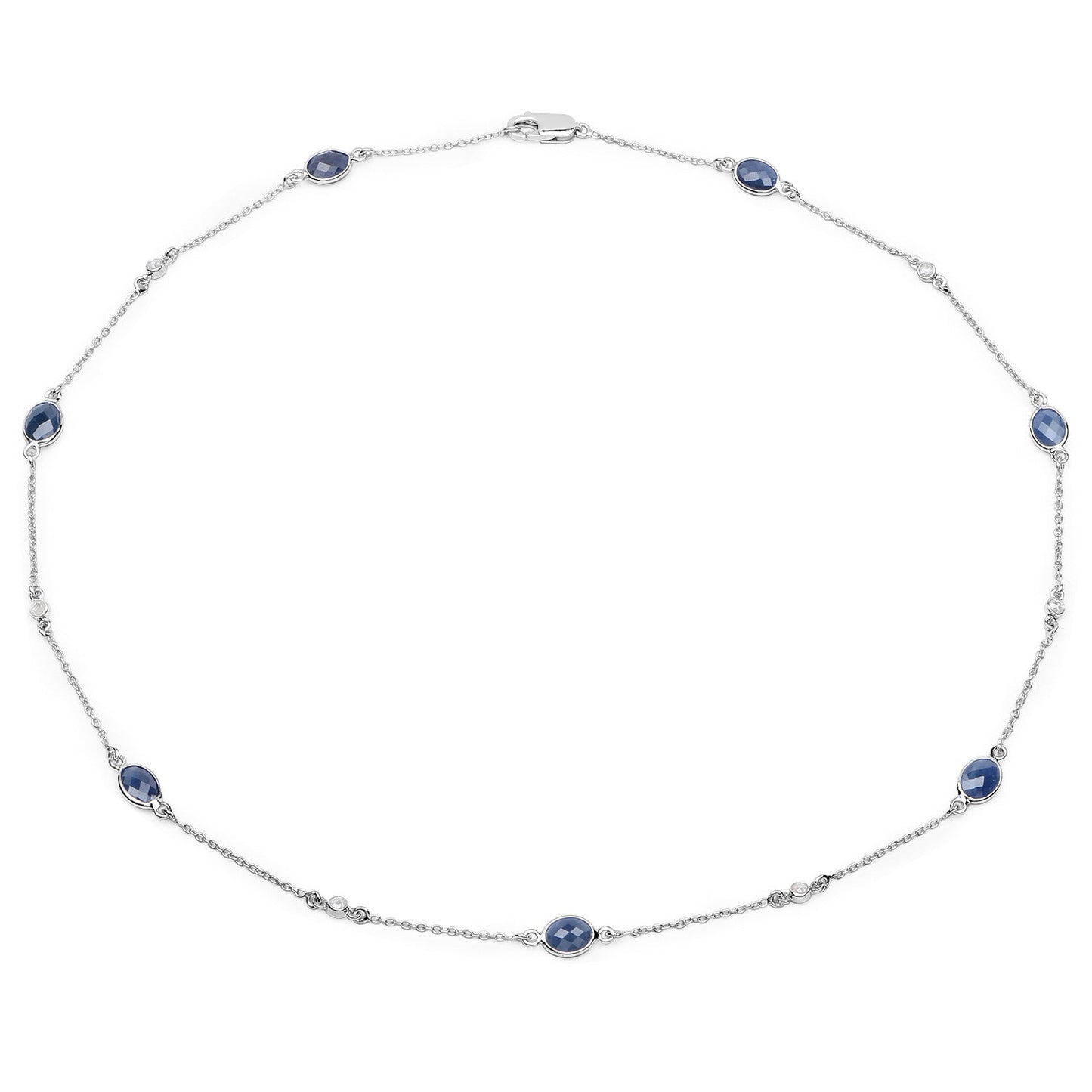 6.43 Carat Genuine Blue Sapphire and White Diamond .925 Sterling Silver Necklace Bids.com