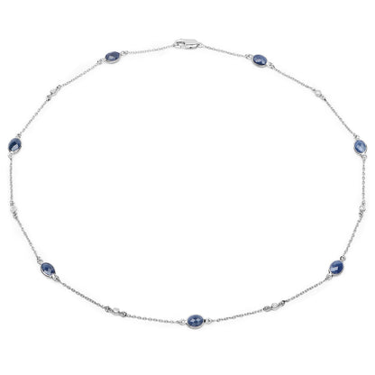 6.43 Carat Genuine Blue Sapphire and White Diamond .925 Sterling Silver Necklace Bids.com