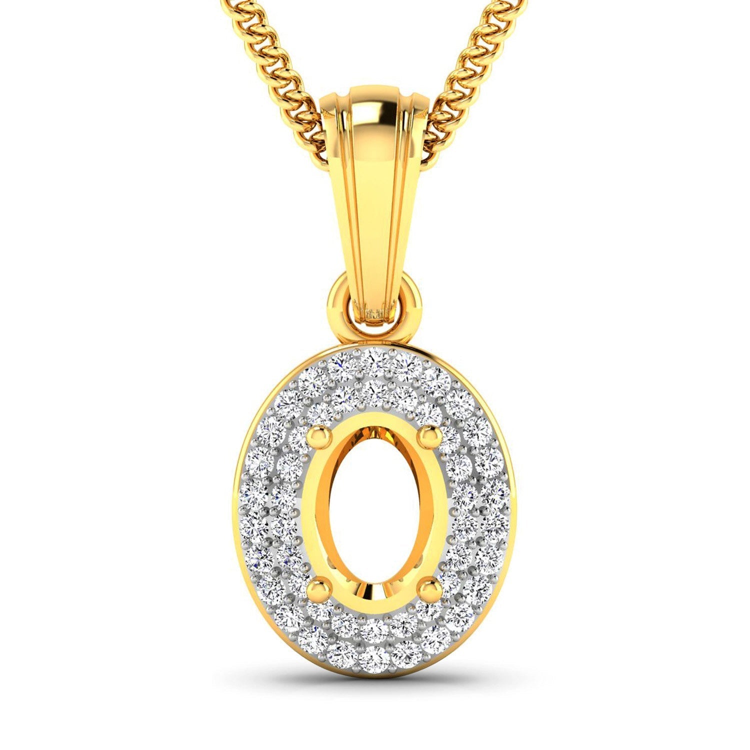 0.17 Carat Genuine White Diamond 14K Yellow Gold Semi Mount Pendant - holds 7x5mm Oval Gemstone Bids.com