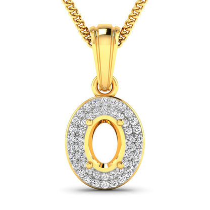 0.17 Carat Genuine White Diamond 14K Yellow Gold Semi Mount Pendant - holds 7x5mm Oval Gemstone Bids.com