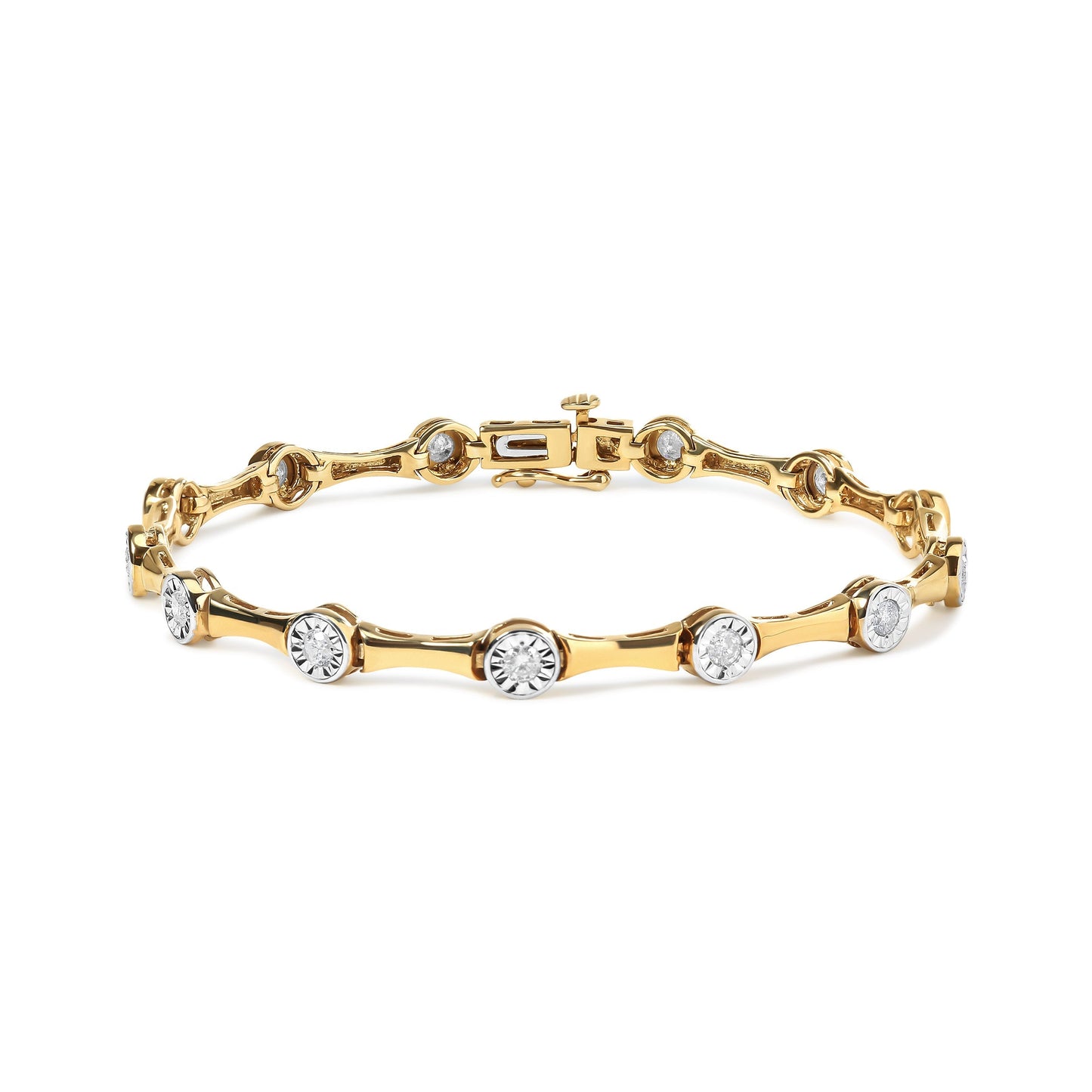 10K Yellow Gold Plated .925 Sterling Silver 1.0 Cttw Miracle Set Diamond Bezel Style Station Link Bracelet (H-I Color, I3 Clarity) - Size 7" Bids.com