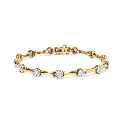 10K Yellow Gold Plated .925 Sterling Silver 1.0 Cttw Miracle Set Diamond Bezel Style Station Link Bracelet (H-I Color, I3 Clarity) - Size 7" Bids.com