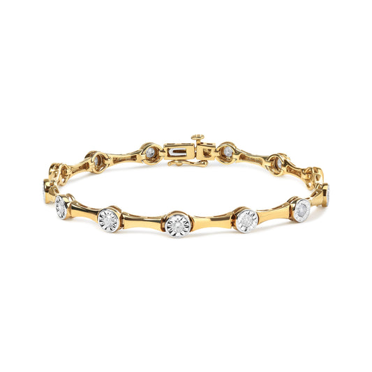 10K Yellow Gold Plated .925 Sterling Silver 1.0 Cttw Miracle Set Diamond Bezel Style Station Link Bracelet (H-I Color, I3 Clarity) - Size 7" Bids.com